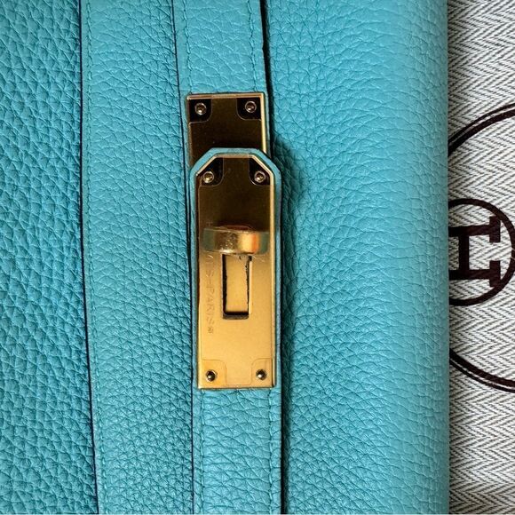 100% authentic Hermes Kelly 32 blue atoll Togo GHW stamp T - Picture 3 of 12